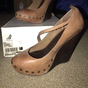 Aldo Tan and brown wedges